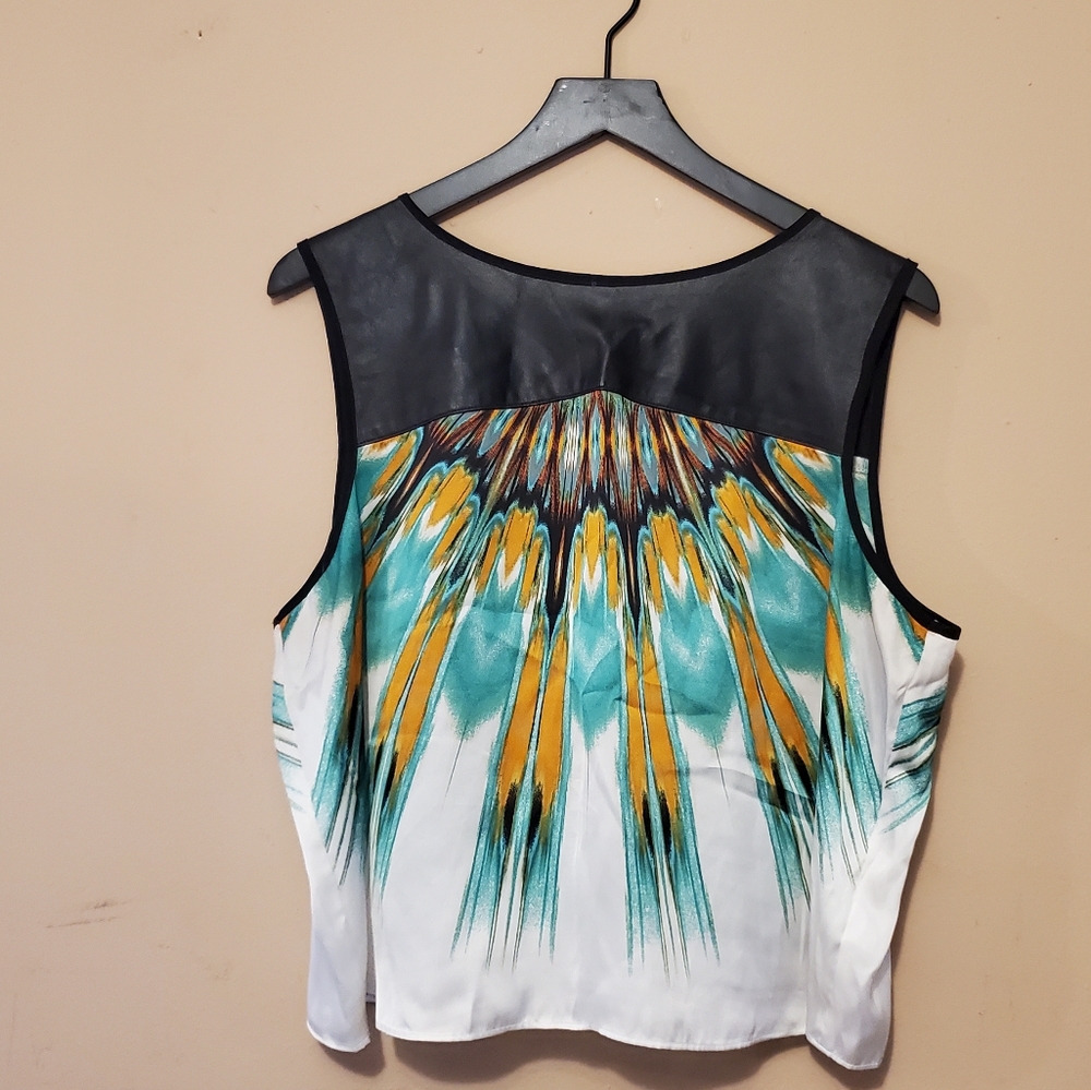 Bisou Bisou Sleeveless boho top - faux leather & peacock print